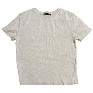 ZARA Women’s Beige Short Sleeve Crewneck T-Shirt | Size M